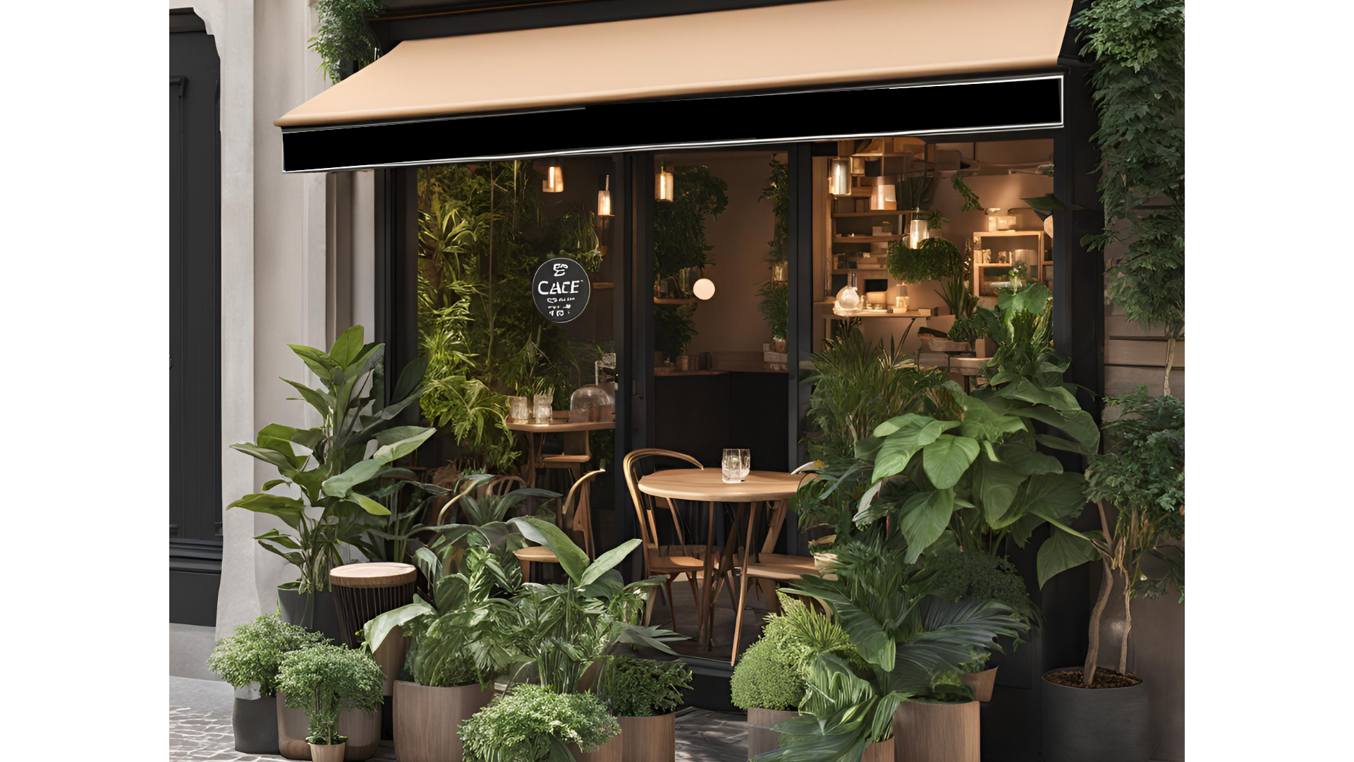 Corner café décorer à l'intérieur et à l'extérieur avec des plantes en pots