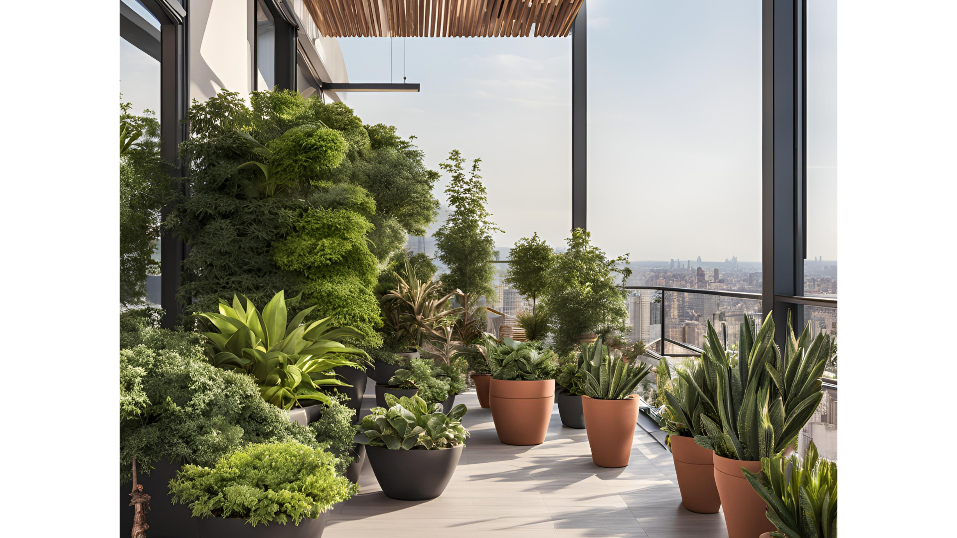 Espaces extérieur d'entreprise décorer avec plusieurs plantes en pots