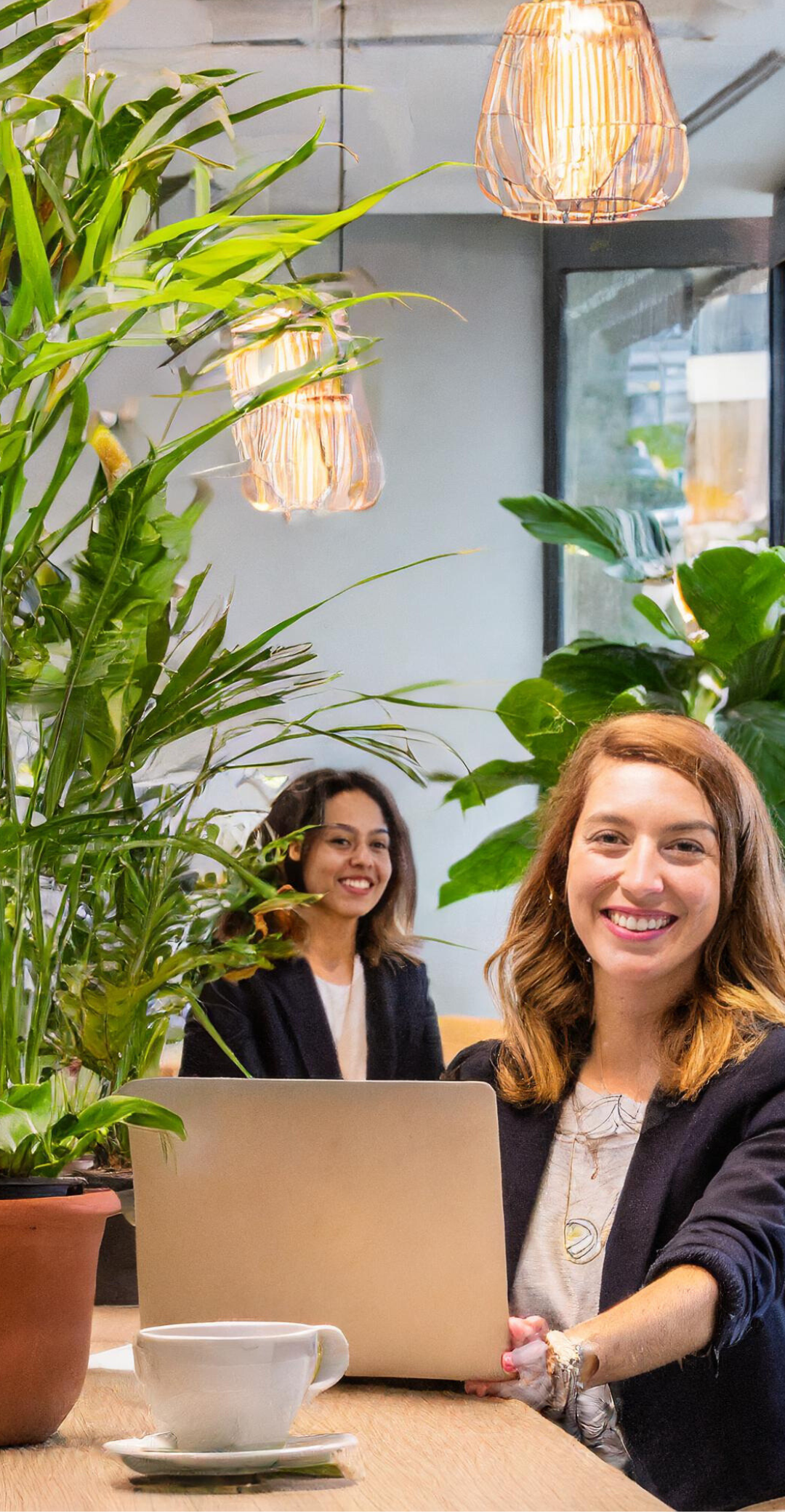 Equipe de travail dans des bureaux décoré de plantes en pots